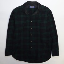Vintage Pendleton Wool Lodge Button Up Shirt Size Medium Green Plaid