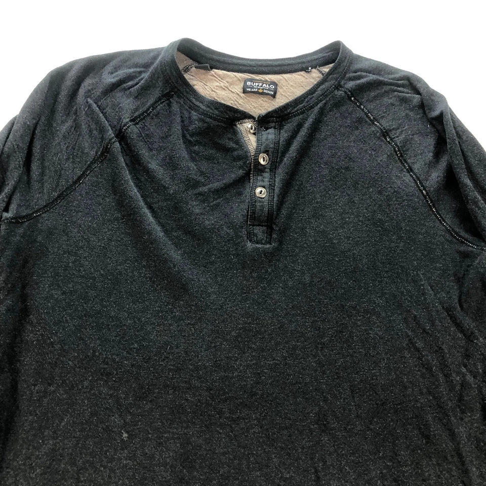 Buffalo David Bitton Henley Shirt Mens Large Gray Long Sleeve Casual * - Image 2 of 4