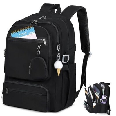  Laptop Backpack for Women Teen Girls Cute College Backpack 15.6 Inch Black