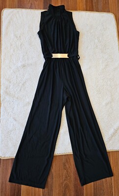 Emma Michele Jumpsuit Romper Women Small Black with Gold Accent Belt  Sleeveles