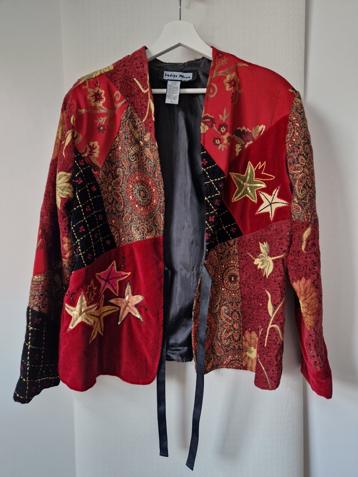 Indigo Moon Red Velvet Patchwork Jacket Size L Sa… - image 14