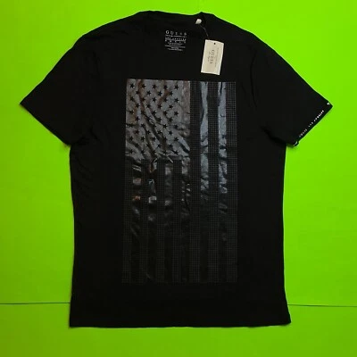 GUESS Los Angeles Men’s Short Sleeve T-Shirt Size SMALL Black w/U.S. Flag NEW - Image 1 of 4