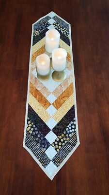 Gorgeous Gold & Black! NEW HANDMADE Quilted Batik Table Runner -  12 X 46''