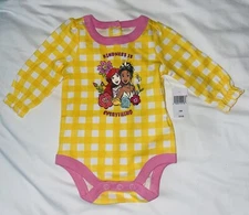 Disney Baby Princess Yellow plaid  One Piece Long ￼Sleeve, 0-3 Months NWT