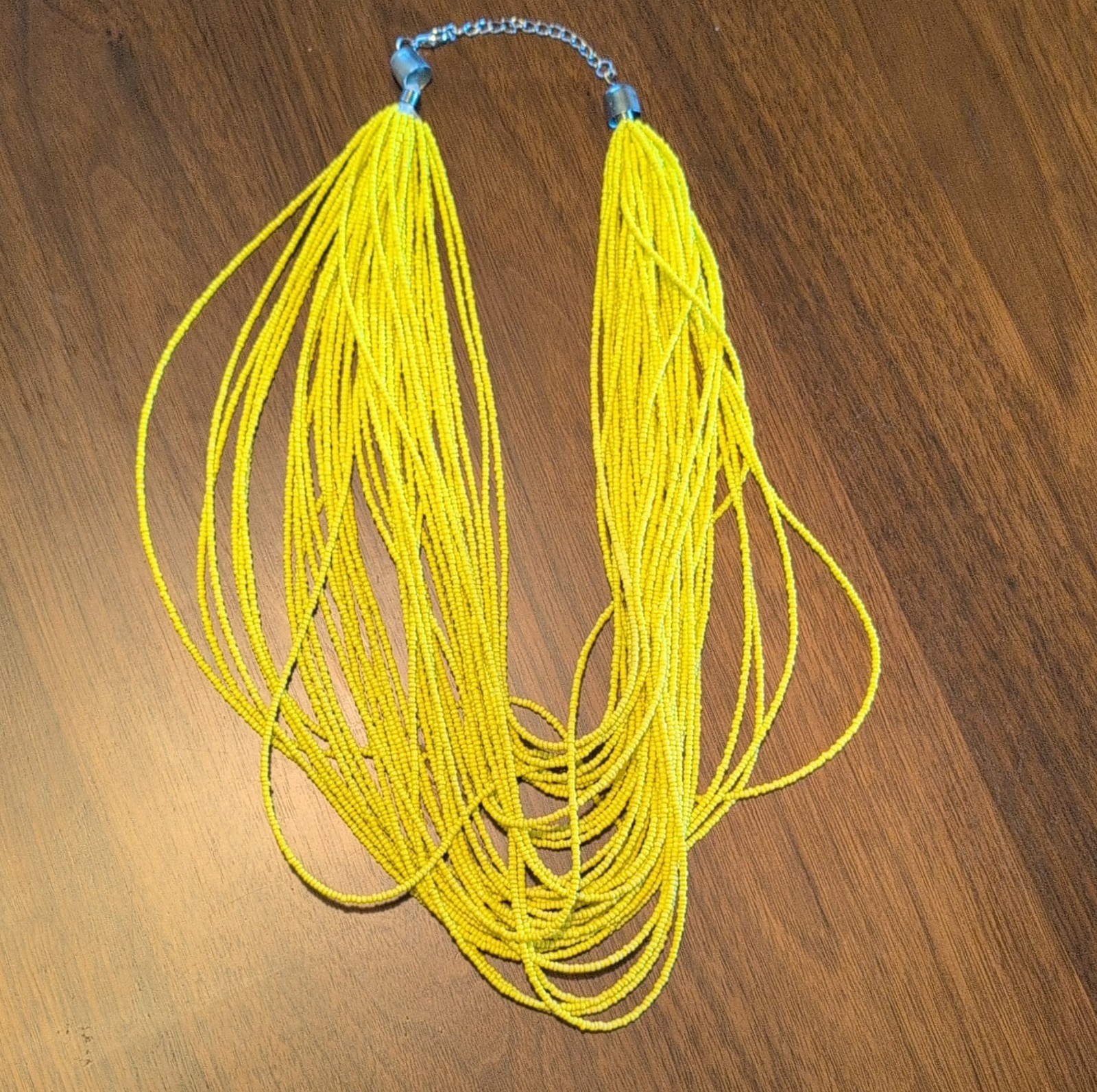 Yellow Multi-Strand Beaded Statement Necklace Adj… - image 1