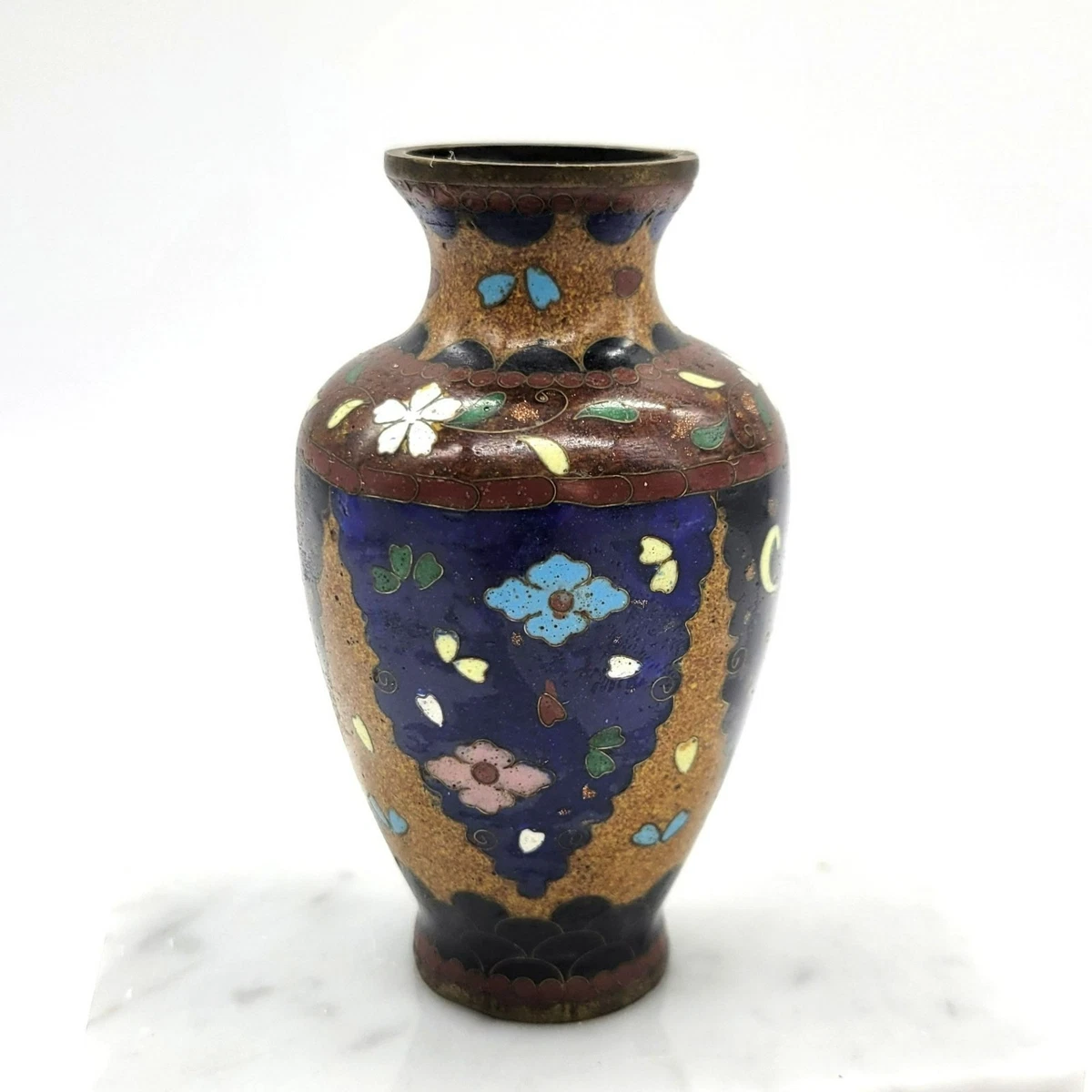 蓝色景泰蓝日本古董花瓶| eBay