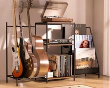 Multi-Guitar Stand & Record Player Stand with Storage Shelf, 3-in-1 Adjustable 