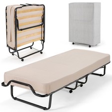 Folding Bed w/Memory Foam Mattress Dust-Proof Bag Rollaway Metal Bed Sleeper