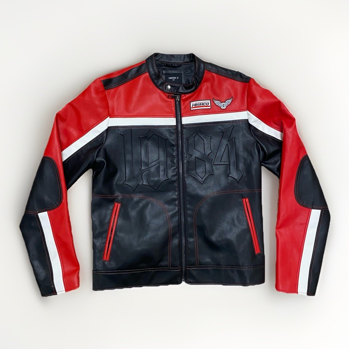 Forever 21 Mens Faux Leather Red/Black Motorcycle Jacket 