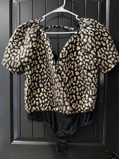 Buddy Love Black Gold Leopard Bodysuit Short Puff Sleeve Size Medium