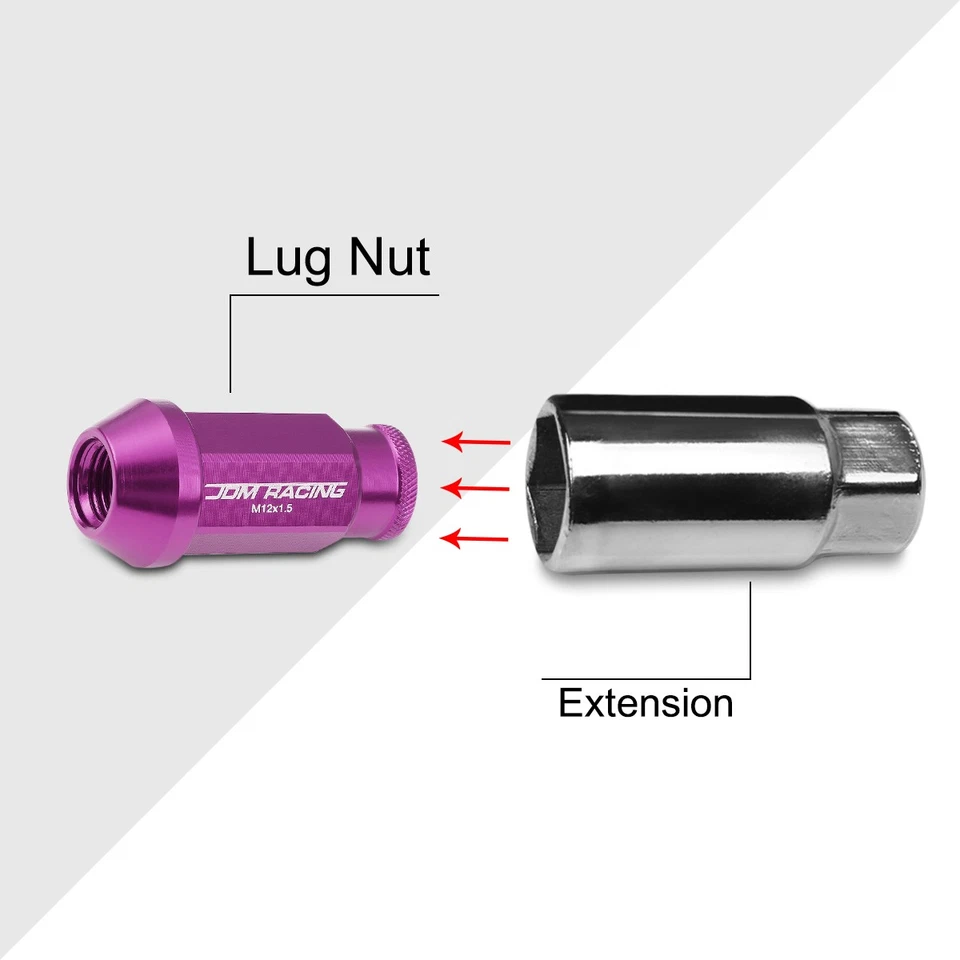 Tuercas hexagonales de bellota de extremo abierto JDM púrpura M12X1.5 + extensión 25 mm x 50 mm 20 piezas Foto 2 de 4