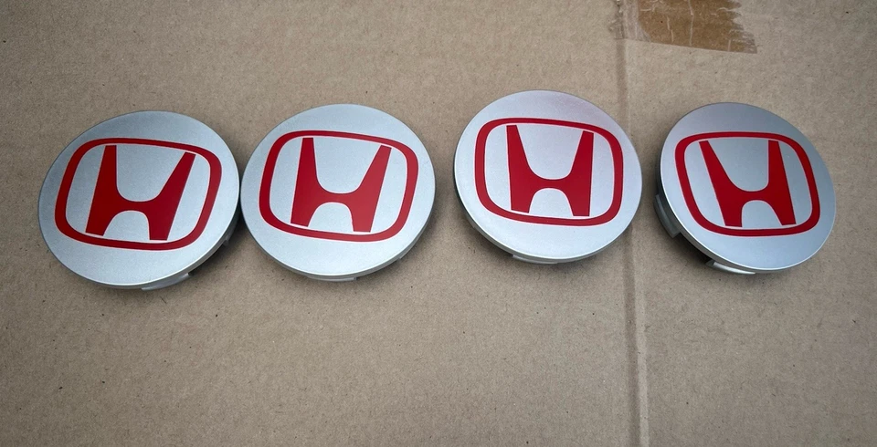 Set of 4 Honda Wheel Rim Center Caps Red/Silver Logo 69MM/2.75 new US Foto 4 de 4