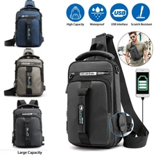 Men's Sling Crossbody Bag Anti-theft Chest Pack Shoulder Backpack USB Waterproof