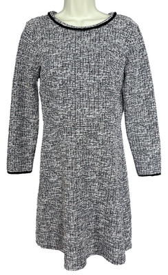 LOFT Ann Taylor Size 4 Black White Textured Weave Shift Dress Long Sleeve