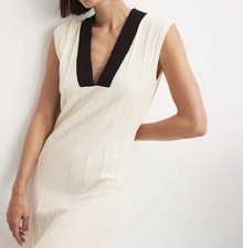 NA-KD Women’s Ribbed Knit V-Neck Sleeveless Midi Dress Cream/Black Size M