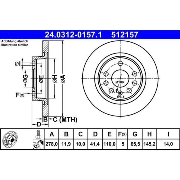 Bremsscheibe ATE 24.0312-0157.1 (2 Stk.) FüR Saab Opel Fiat 9-3 Vectra C Croma-image
