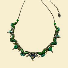 Ayala Bar Green & Teal Blue Beaded Detail Jewelry Necklace 15-18"