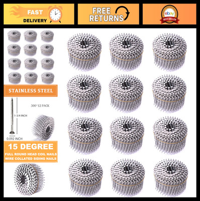 BHTOP Stainless Steel Siding Nails 1-3/4in Ring Shank Coil 3600 Count