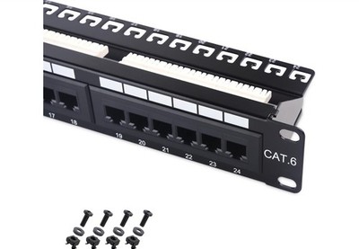 Cable Matters 24-Port Cat6 RJ45 Patch Panel 1U Rackmount Network Support Bar NIB