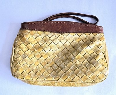 LATICO USA Two Tone Brown/Camel Woven Leather Zip Women's Wristlet Clutch Bag