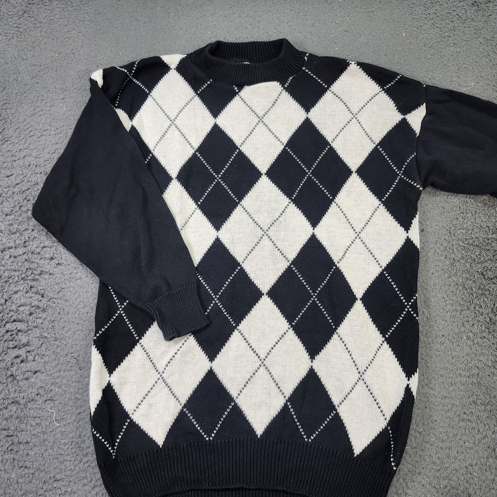 Vintage Cristin Stevens Sweater Womens Large Black Argyle Knit Pullover 80s