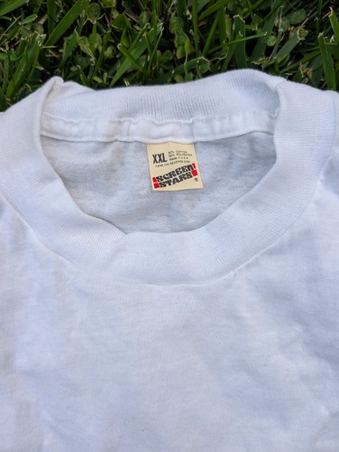 Vintage NOS 80s Blank Screen Stars T-Shirt 2XL White Single Stitch Made In USA