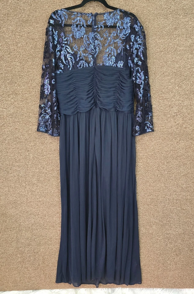 Adrianna Papell Embroidered Sequin Gown Navy Sz 16 Pre-Owned - Image 4 of 4