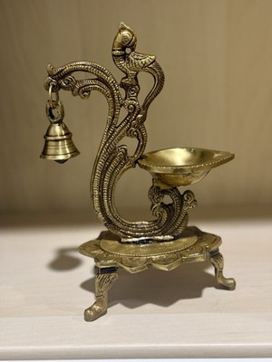 Handmade Brass Diya with Parrot Handle Oil Lamp Chime Brand New In Original Box!