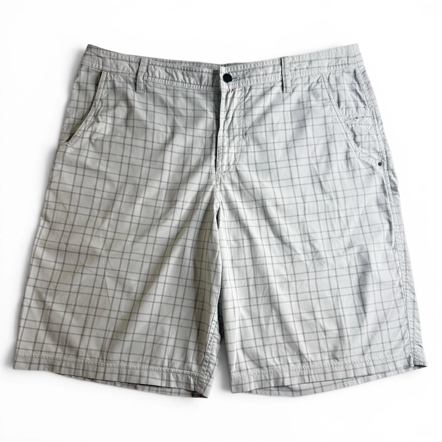 Lululemon Kahuna Athletic Casual Shorts Men 38 Gray Plaid Grid Chino Golf Nylon