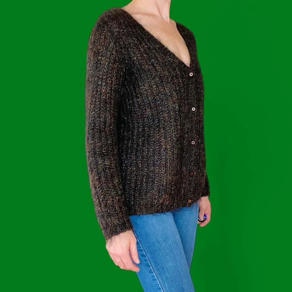 Cárdigan Suéter Informal Vintage Carole Little Knitwear Marrón Mohair Difuso Preppy Foto 4 de 4