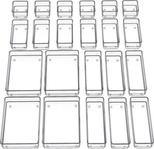 22-Piece Drawer Organizer with Non-Slip Silicone Pads, 4-Size Clear Desk Drawer 