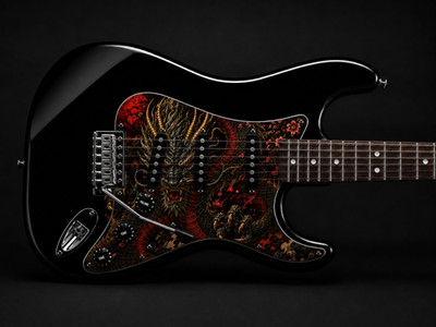 Stratocaster SSS 11-Hole Pickguard Custom Japanese Dragon Sakura Design
