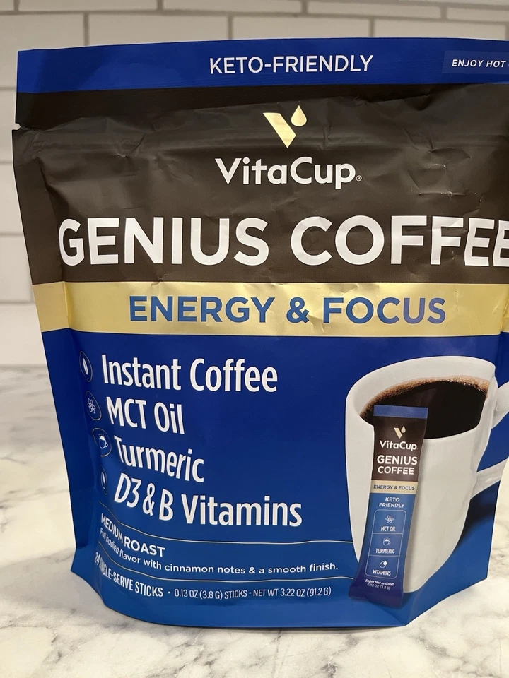 2X VitaCup Genius Palitos de Café Instantáneo Medianos Aptos para Ceto 48 Total BB 1/22/26 Foto 3 de 4