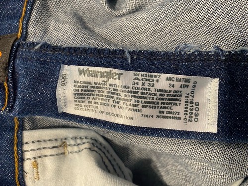 Wrangler FR Jeans Mens 34x32 Dark Wash Relaxed Fit Flame Resistant CAT2 2112 - 第 10/10 張圖片