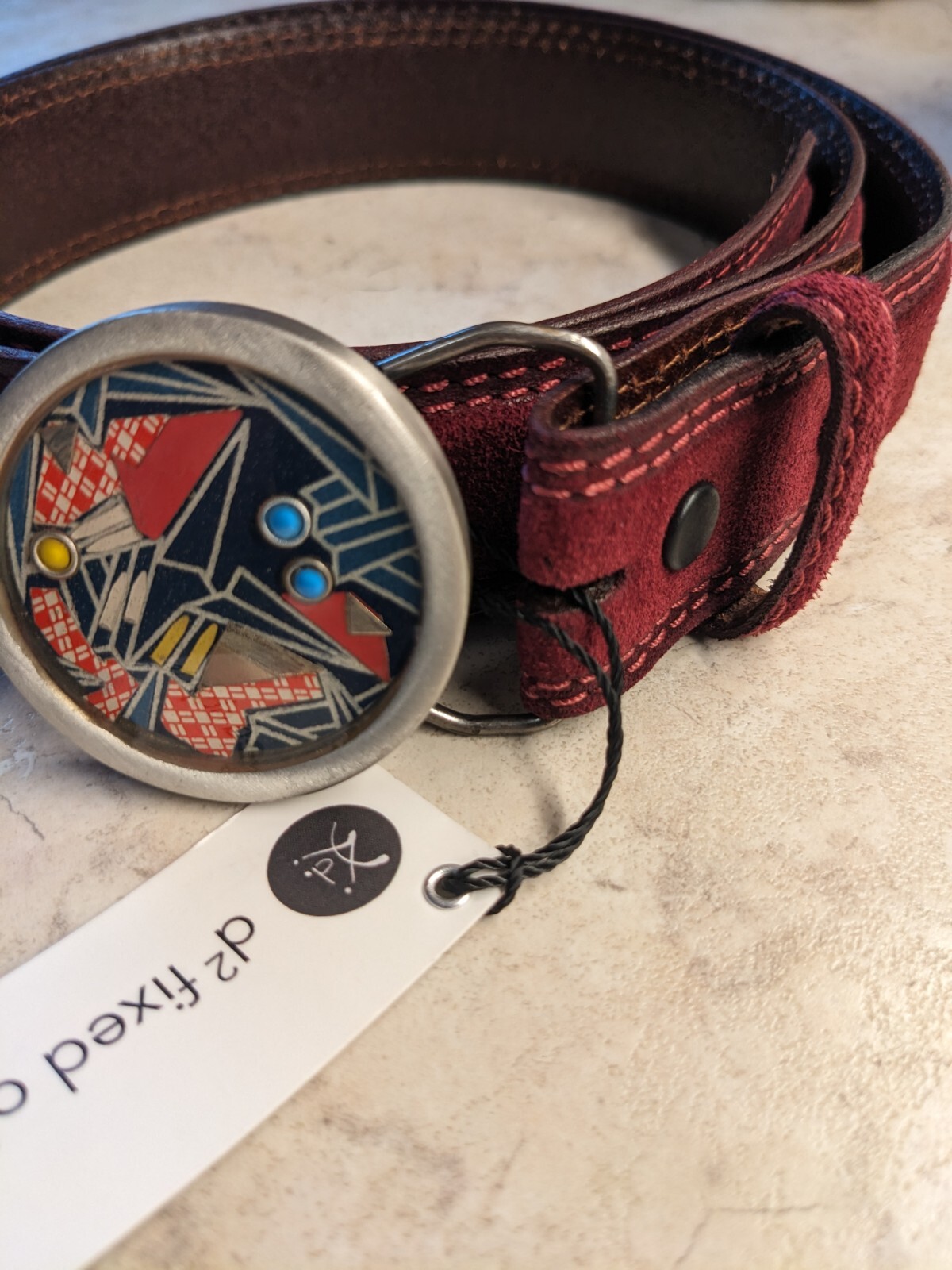 Denby Dale Art Folding Sequence 2017 Deep Red Belt and Buckle Men's 36 Leather image 2