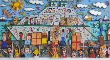 James Rizzi BON VOYAGE 1989 Serigraph 3-D construction Pop Art Hand signed 