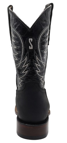 Men Genuine Leather Silverton Western Square Toe Black Boots Quality Handcrafted - Picture 4 of 5
