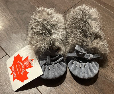 NWT Laurentian Chief Baby Moccasins w/ Fur Collar + Insole Sz B 2 Infant Booties