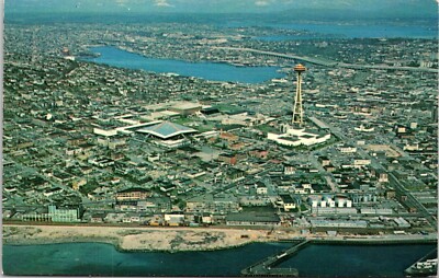 Postcard Seattle Center Space Needle Coliseum Cascade Mountains Washington B207