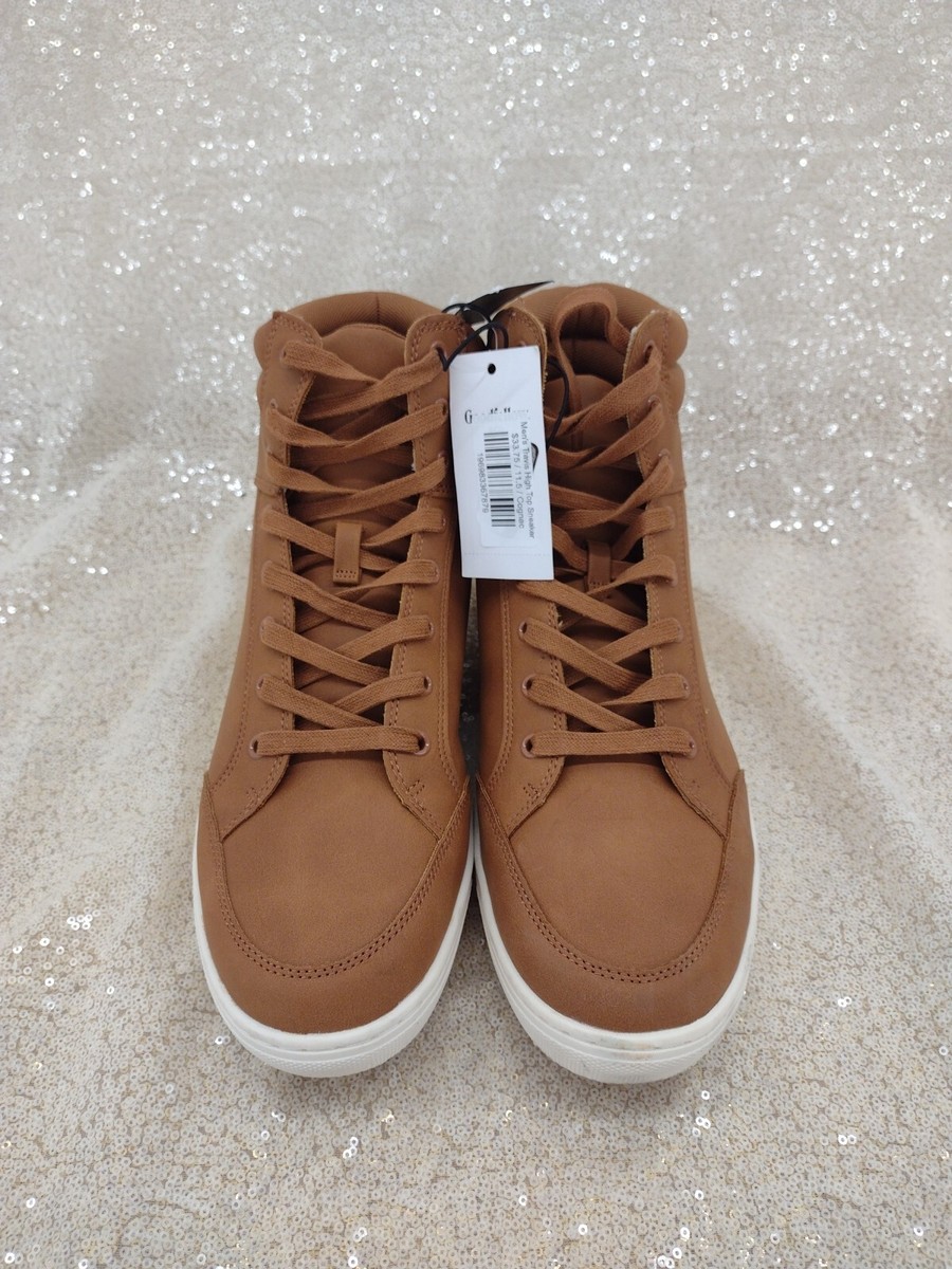 NEW Men\'s Brown Vegan Leather High-Top Casual Shoes Khaki Size 11 Mens Vintage Stitching Combat Walking Boots Wide Width  main image 3