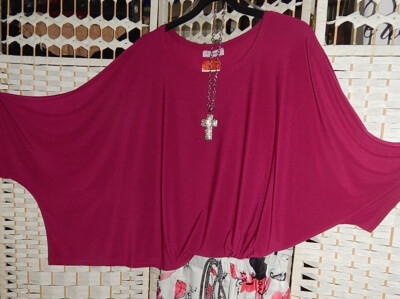 BOLERO MAGNA KurzTunika KurzPoncho Lagenlook Überwurf*PINK/MAGENT*kastig Gr40-58