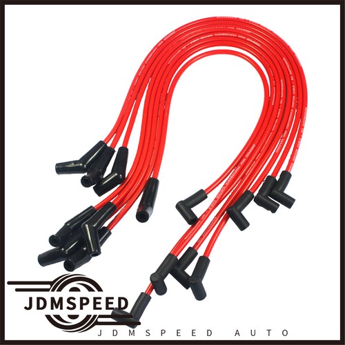 FIT BBC CHEVY HEI RED Spiral Core SPARK PLUG WIRES 396-427-454-502 45 DEGREE END - Picture 2 of 8