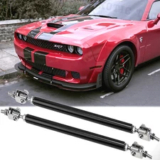 2x JDM Black Bumper Lip Splitter Strut Rod Tie Support Bars for Dodge Challenger