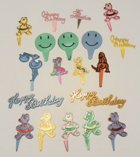 Vintage Happy Birthday Animal  Cupcake Toppers Cupcake Picks Birthday Lot of 19 - Picture 1 of 7