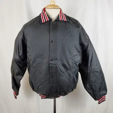 Vintage Don Alleson Bomber Jacket Medium Black Nylon Quilt Lining Deadstock Flaw