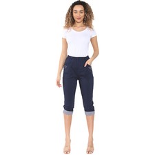 WOMENS CHERRY BERRY 3/4 THREE QUARTER LADIES BENGALINE CROPPED PANTS BOTTOMS