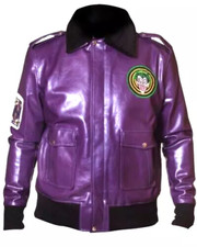 Batman Secuaces Joker Goon Púrpura Chaqueta de Bombardero Cuello de Piel Disfraz con disfraces