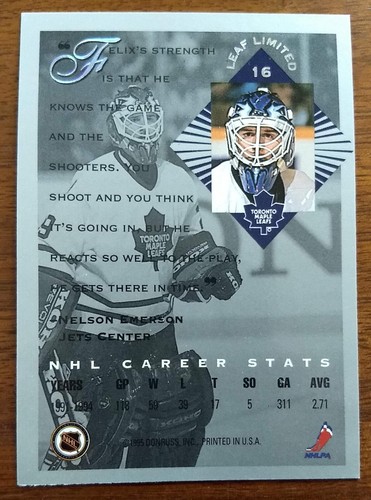 FELIX POTVIN, 1994-95 LEAF LIMITED #16, MAPLE LEAFS - 第 2/2 張圖片