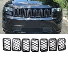 7PCS Gloss Black Honeycomb Mesh Front Grill Inserts Trim Rings kits Compatibl...