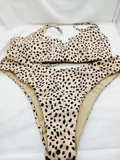 ZAFUL Women's Leopard Bikini Set V Wired Animal Print High Cut Swimsuit Size 8